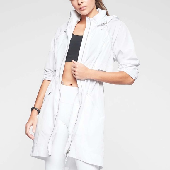 Athleta Jackets & Coats Athleta Bright White Rain Drop Hooded Cinched Waist Full Zip Jacket